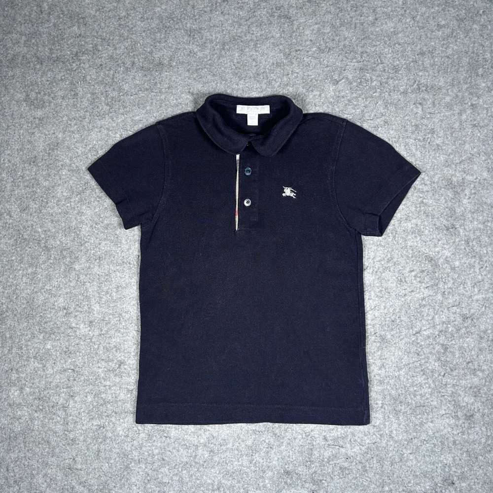 Burberry Polo Shirt Boys 7Y Navy Blue Nova Check Placket Designer Luxury Casual